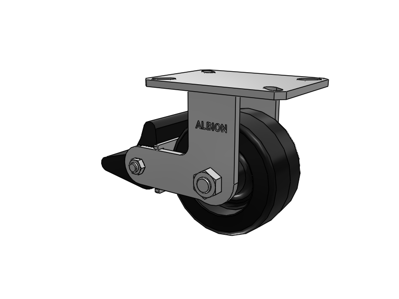 310 Series Top Plate Rigid Caster with 6 x 3 Black Phenolic Resin TM - Phenolic Wheel and Poly Lock Integrated Brake