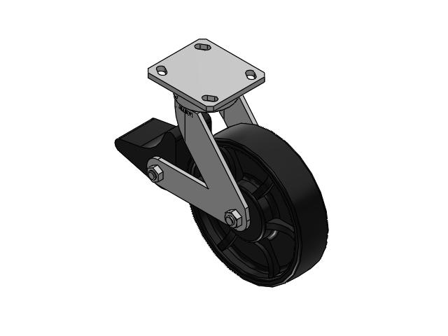 110 Series Kingpinless Top Plate Swivel Caster with 8 x 2 Black Paint FR - Ductile Iron Crowned Tread Wheel and Poly Lock Integrated Brake