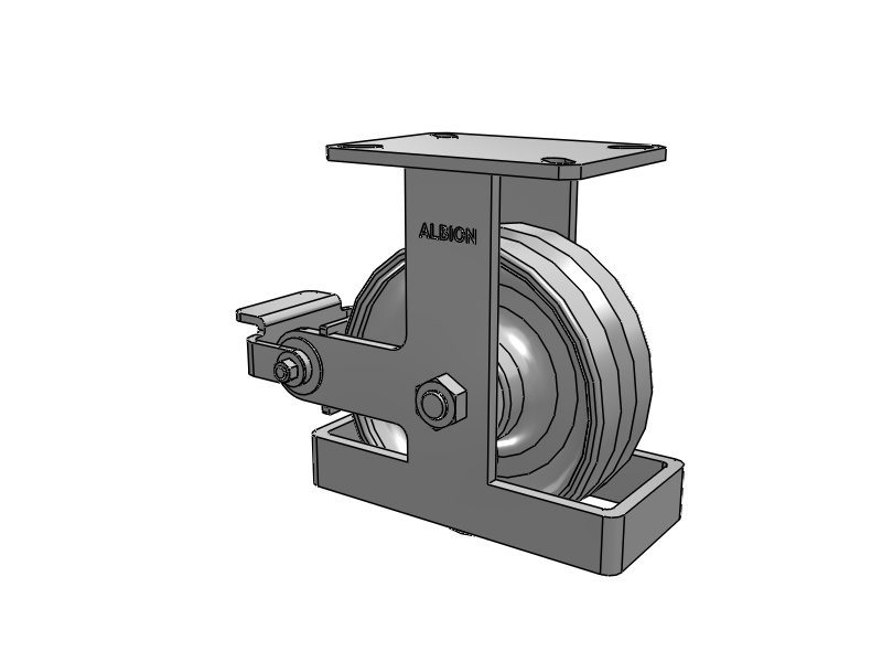 310 Series Top Plate Rigid Caster with 8 x 3 Clear Coat Enamel VF - Drop-Forged Steel V-Groove Wheel and Poly Cam Brake
