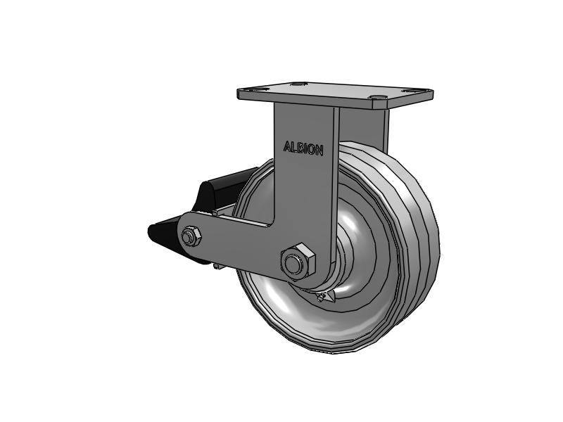 310 Series Top Plate Rigid Caster with 8 x 3 Clear Coat Enamel VF - Drop-Forged Steel V-Groove Wheel and Poly Lock Integrated Brake