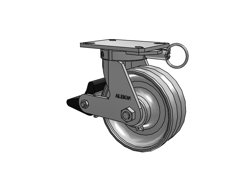 310 Series Top Plate Swivel Caster with 8 x 3 Clear Coat Enamel VF - Drop-Forged Steel V-Groove Wheel and Poly Lock Integrated Brake