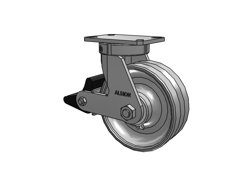 310 Series Top Plate Swivel Caster with 8 x 3 Clear Coat Enamel VF - Drop-Forged Steel V-Groove Wheel and Poly Lock Integrated Brake