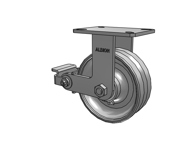 310 Series Top Plate Rigid Caster with 8 x 3 Clear Coat Enamel VF - Drop-Forged Steel V-Groove Wheel and Poly Cam Brake