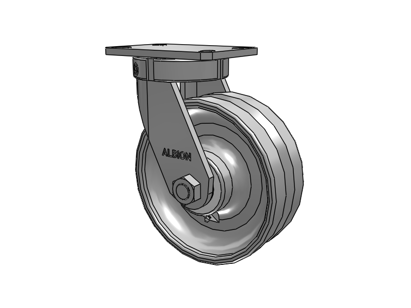 310 Series Top Plate Swivel Caster with 8 x 3 Clear Coat Enamel VF - Drop-Forged Steel V-Groove Wheel