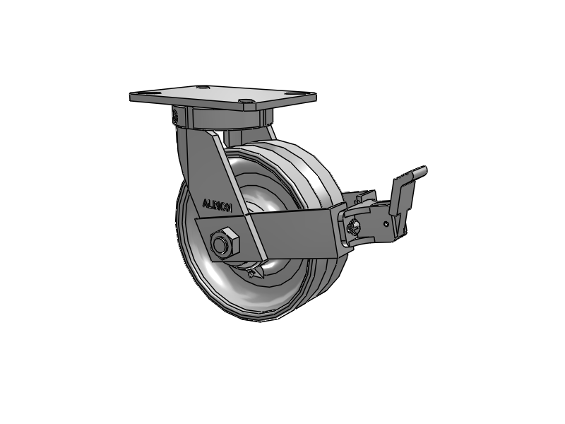310 Series Top Plate Swivel Caster with 8 x 3 Clear Coat Enamel VF - Drop-Forged Steel V-Groove Wheel and Face Brake
