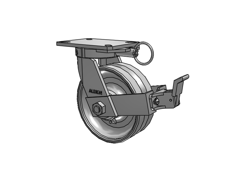 310 Series Top Plate Swivel Caster with 8 x 3 Clear Coat Enamel VF - Drop-Forged Steel V-Groove Wheel and Face Brake