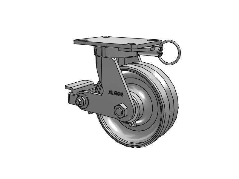 310 Series Top Plate Swivel Caster with 8 x 3 Clear Coat Enamel VF - Drop-Forged Steel V-Groove Wheel and Poly Cam Brake