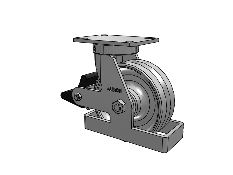 310 Series Top Plate Swivel Caster with 8 x 3 Clear Coat Enamel VF - Drop-Forged Steel V-Groove Wheel and Poly Lock Integrated Brake