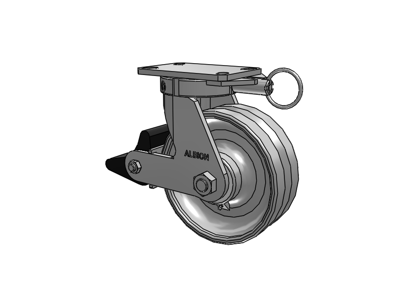 310 Series Top Plate Swivel Caster with 8 x 3 Clear Coat Enamel VF - Drop-Forged Steel V-Groove Wheel and Poly Lock Integrated Brake