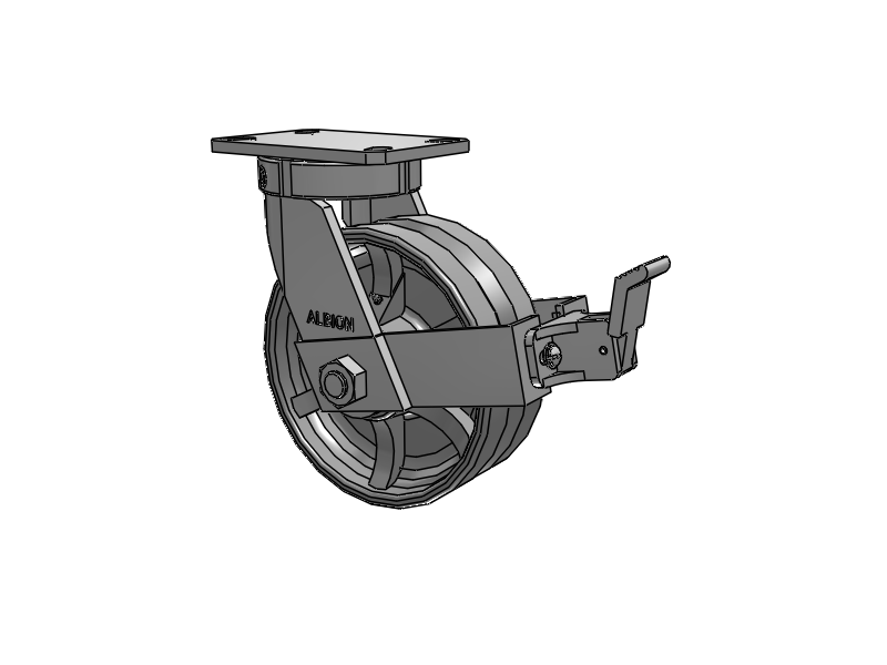 310 Series Top Plate Swivel Caster with 8 x 3 Silver Enamel Paint VG - Cast Iron V-Groove Wheel and Face Brake