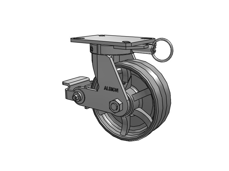 310 Series Top Plate Swivel Caster with 8 x 3 Silver Enamel Paint VG - Cast Iron V-Groove Wheel and Poly Cam Brake