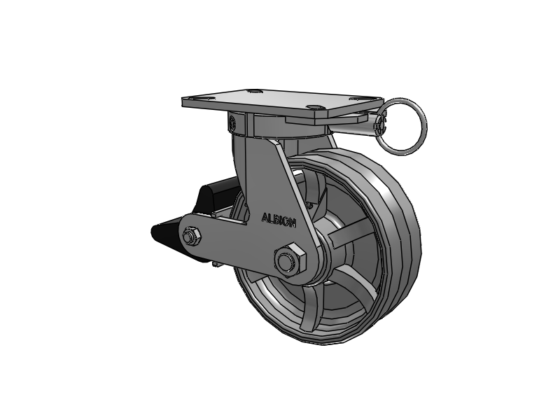 310 Series Top Plate Swivel Caster with 8 x 3 Silver Enamel Paint VG - Cast Iron V-Groove Wheel and Poly Lock Integrated Brake