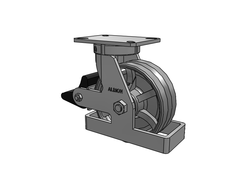 310 Series Top Plate Swivel Caster with 8 x 3 Silver Enamel Paint VG - Cast Iron V-Groove Wheel and Poly Lock Integrated Brake