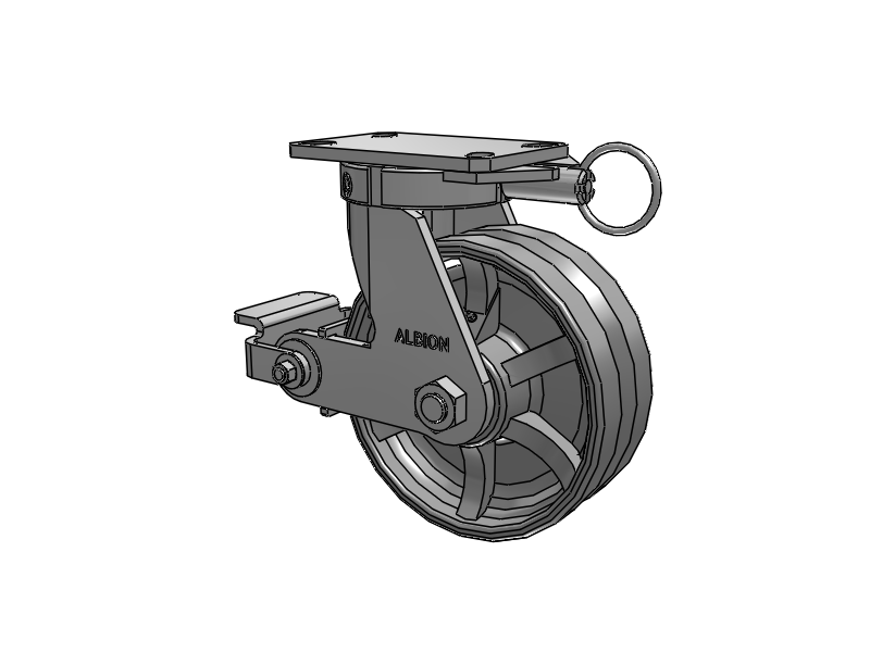 310 Series Top Plate Swivel Caster with 8 x 3 Silver Enamel Paint VG - Cast Iron V-Groove Wheel and Poly Cam Brake