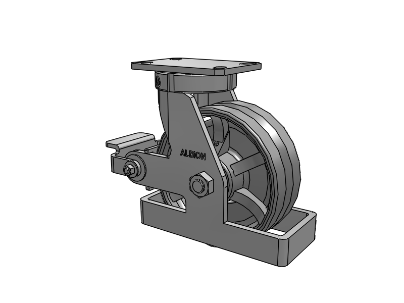 310 Series Top Plate Swivel Caster with 8 x 3 Silver Enamel Paint VG - Cast Iron V-Groove Wheel and Poly Cam Brake