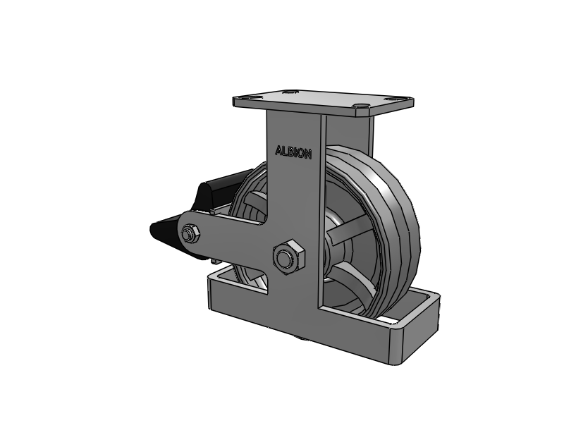 310 Series Top Plate Rigid Caster with 8 x 3 Silver Enamel Paint VG - Cast Iron V-Groove Wheel and Poly Lock Integrated Brake