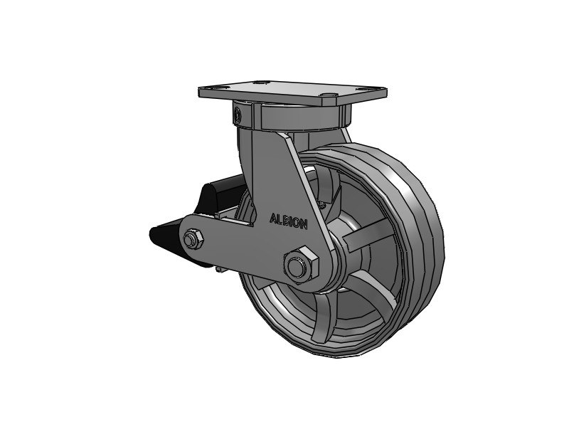 310 Series Top Plate Swivel Caster with 8 x 3 Silver Enamel Paint VG - Cast Iron V-Groove Wheel and Poly Lock Integrated Brake