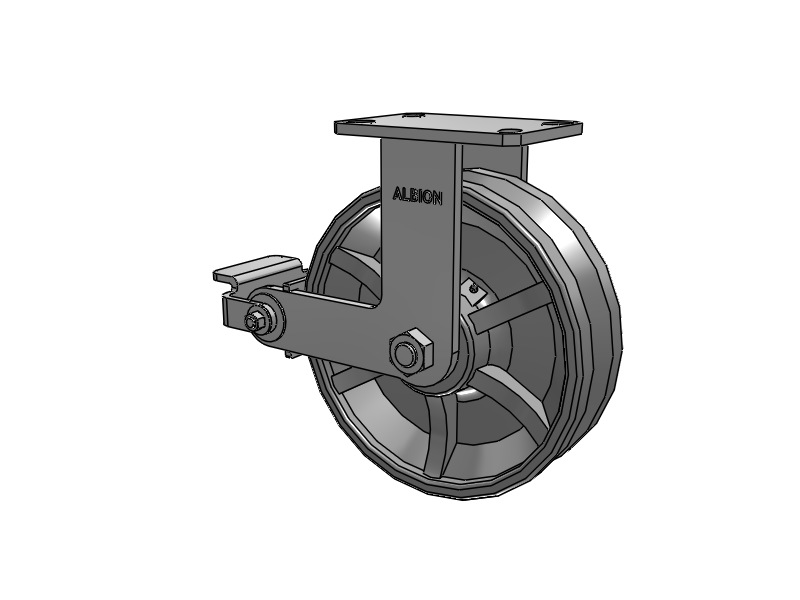 310 Series Top Plate Rigid Caster with 10 x 3 Silver Enamel Paint VG - Cast Iron V-Groove Wheel and Poly Cam Brake