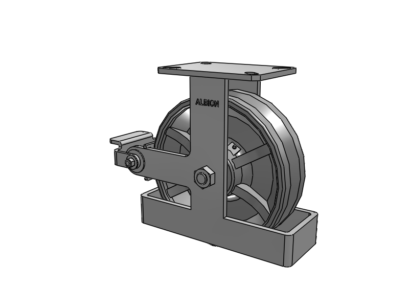 310 Series Top Plate Rigid Caster with 10 x 3 Silver Enamel Paint VG - Cast Iron V-Groove Wheel and Poly Cam Brake