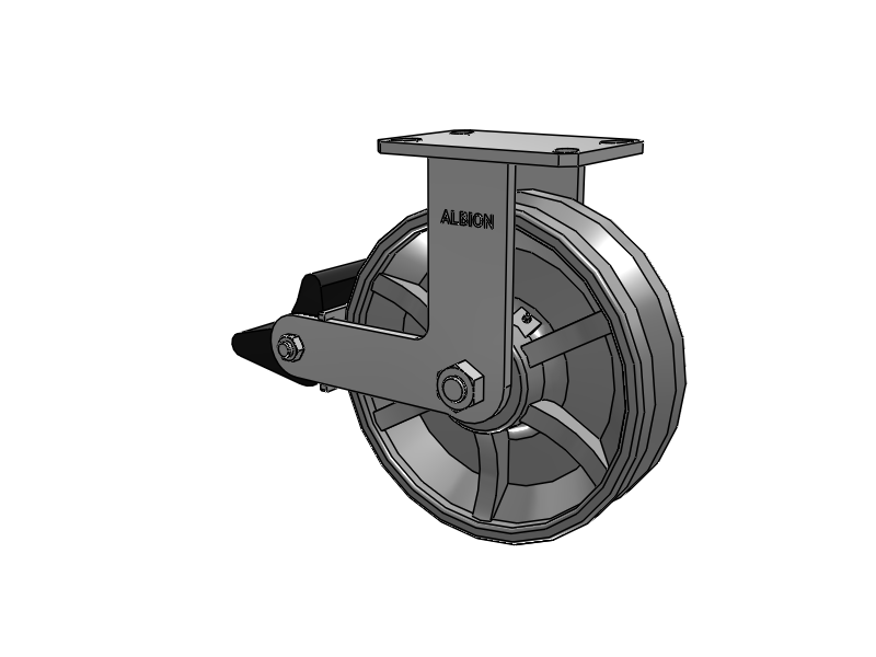 310 Series Top Plate Rigid Caster with 10 x 3 Silver Enamel Paint VG - Cast Iron V-Groove Wheel and Poly Lock Integrated Brake