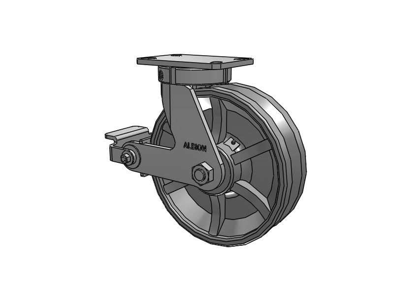 310 Series Top Plate Swivel Caster with 10 x 3 Silver Enamel Paint VG - Cast Iron V-Groove Wheel and Poly Cam Brake