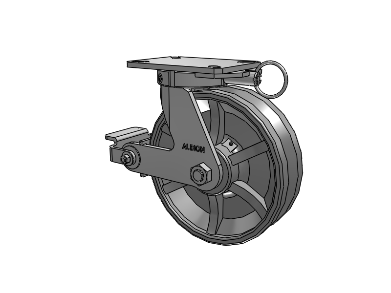 310 Series Top Plate Swivel Caster with 10 x 3 Silver Enamel Paint VG - Cast Iron V-Groove Wheel and Poly Cam Brake
