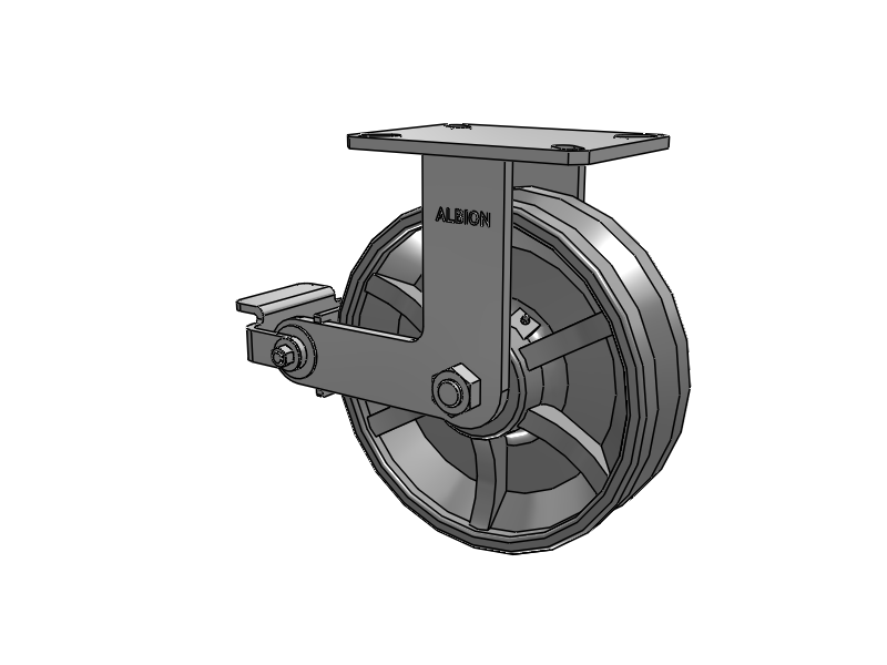 310 Series Top Plate Rigid Caster with 10 x 3 Silver Enamel Paint VG - Cast Iron V-Groove Wheel and Poly Cam Brake