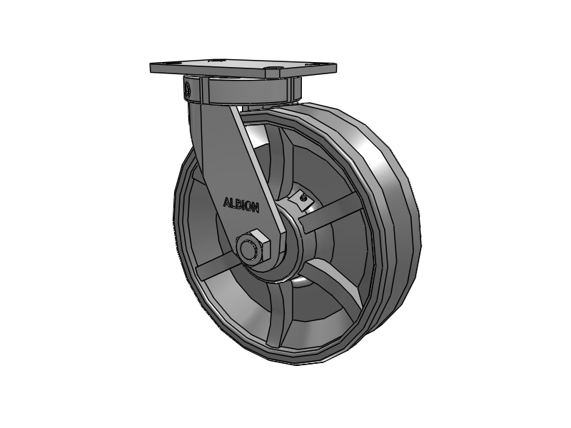 310 Series Top Plate Swivel Caster with 10 x 3 Silver Enamel Paint VG - Cast Iron V-Groove Wheel