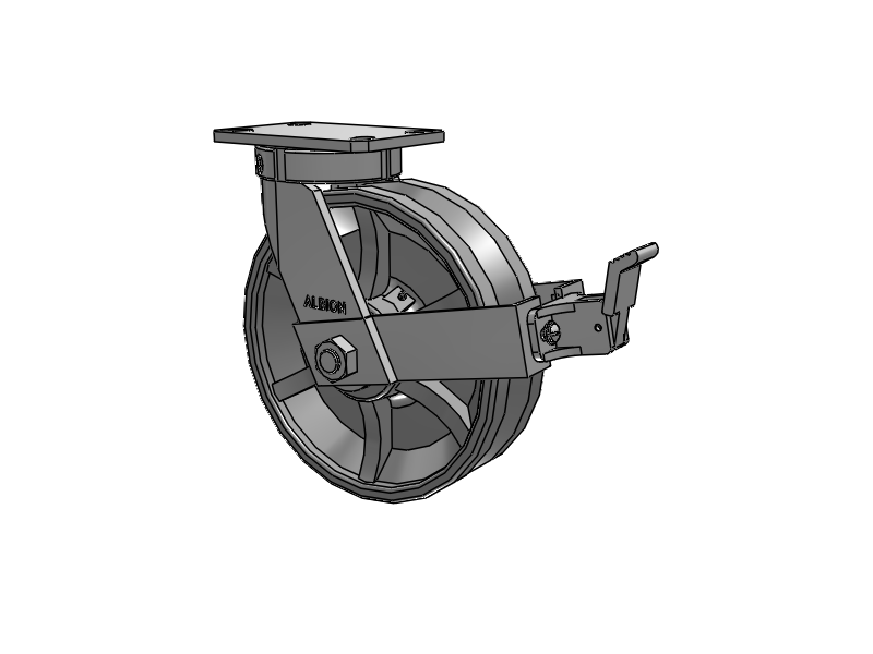 310 Series Top Plate Swivel Caster with 10 x 3 Silver Enamel Paint VG - Cast Iron V-Groove Wheel and Face Brake