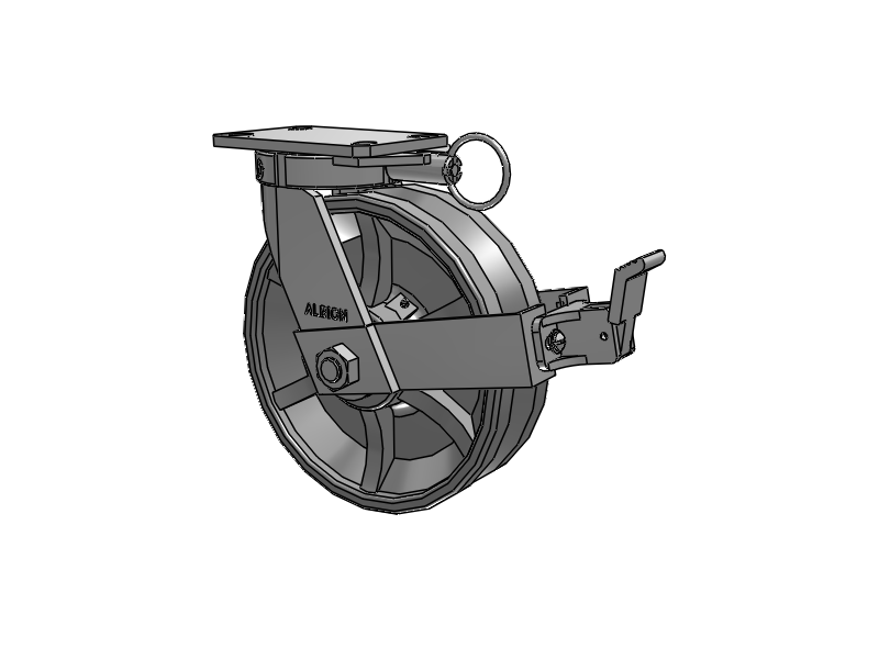 310 Series Top Plate Swivel Caster with 10 x 3 Silver Enamel Paint VG - Cast Iron V-Groove Wheel and Face Brake