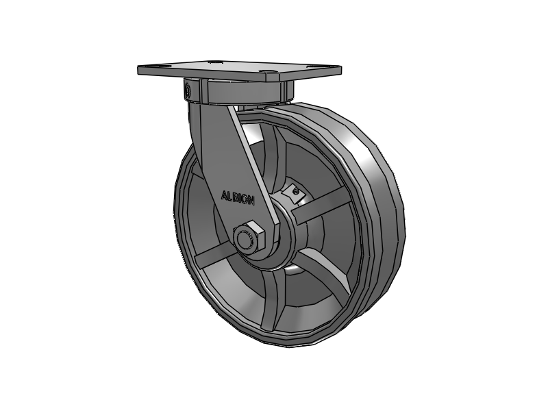 310 Series Top Plate Swivel Caster with 10 x 3 Silver Enamel Paint VG - Cast Iron V-Groove Wheel