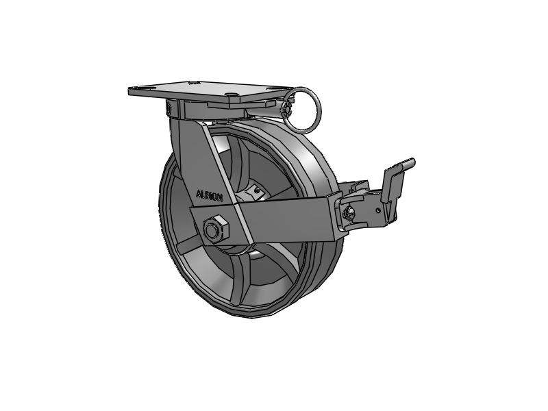 310 Series Top Plate Swivel Caster with 10 x 3 Silver Enamel Paint VG - Cast Iron V-Groove Wheel and Face Brake