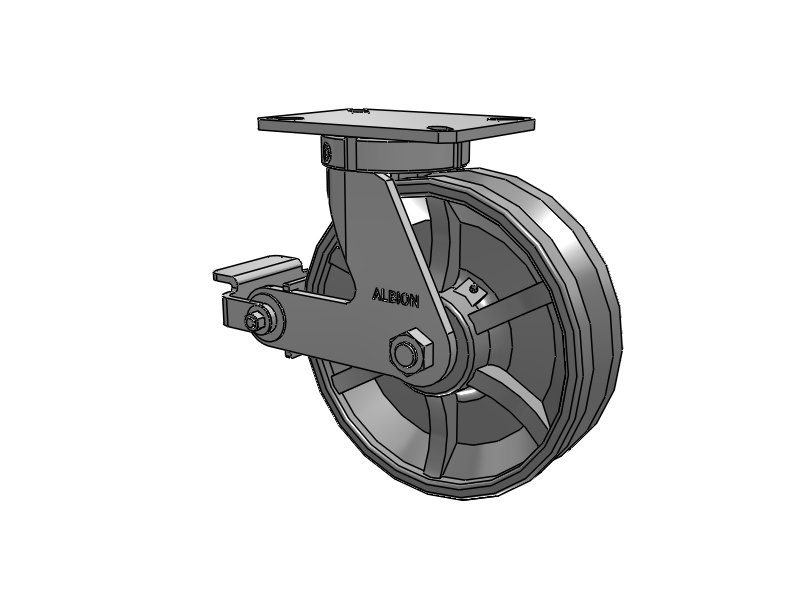 310 Series Top Plate Swivel Caster with 10 x 3 Silver Enamel Paint VG - Cast Iron V-Groove Wheel and Poly Cam Brake