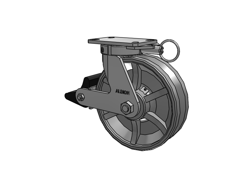 310 Series Top Plate Swivel Caster with 10 x 3 Silver Enamel Paint VG - Cast Iron V-Groove Wheel and Poly Lock Integrated Brake