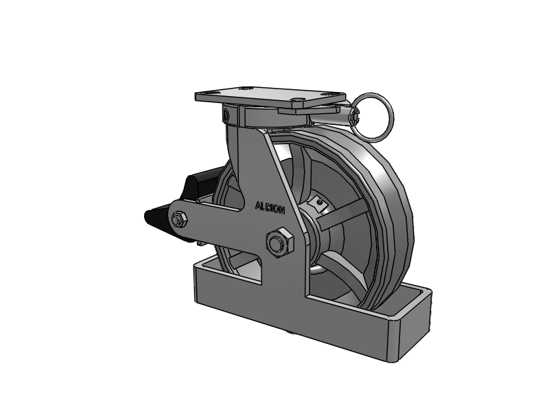 310 Series Top Plate Swivel Caster with 10 x 3 Silver Enamel Paint VG - Cast Iron V-Groove Wheel and Poly Lock Integrated Brake