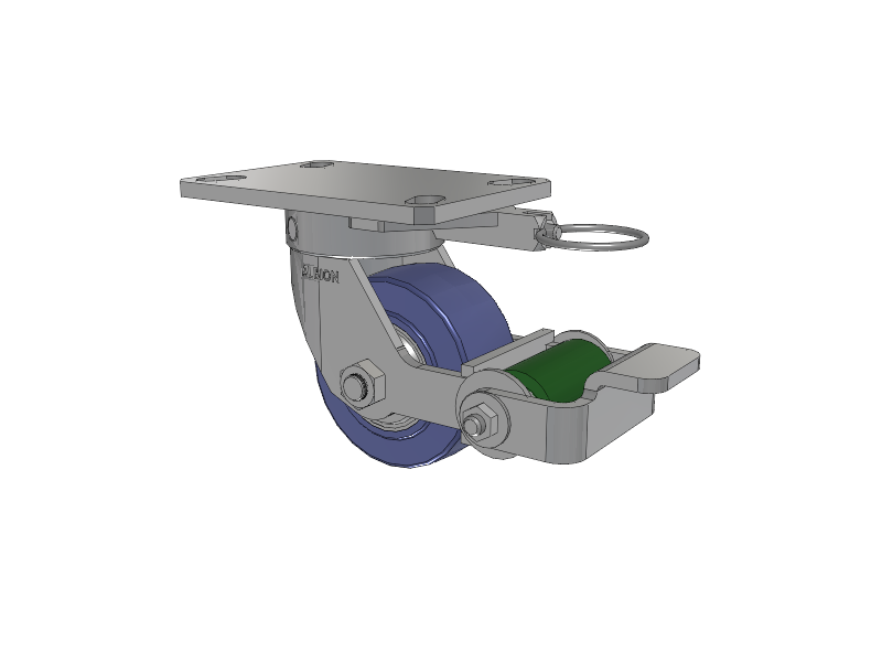 110 Series Kingpinless Top Plate Swivel Caster with 4 x 2 Blue HF - HydroTech (Flat) Wheel and Poly Cam Brake
