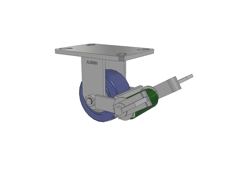 110 Series Kingpinless Top Plate Rigid Caster with 4 x 2 Blue HF - HydroTech (Flat) Wheel and Poly Cam Brake