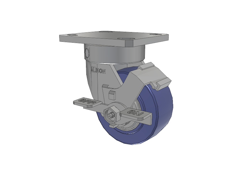 110 Series Kingpinless Top Plate Swivel Caster with 4 x 2 Blue HF - HydroTech (Flat) Wheel and Face Brake
