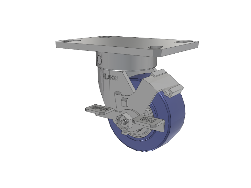 110 Series Kingpinless Top Plate Swivel Caster with 4 x 2 Blue HF - HydroTech (Flat) Wheel and Face Brake