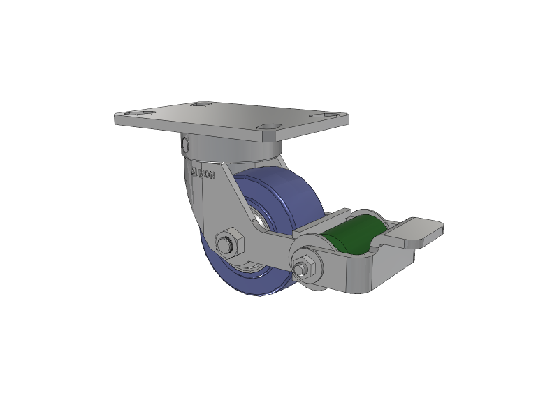 110 Series Kingpinless Top Plate Swivel Caster with 4 x 2 Blue HF - HydroTech (Flat) Wheel and Poly Cam Brake