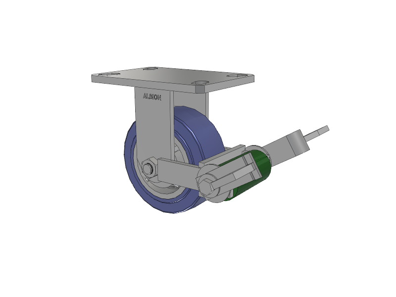 110 Series Kingpinless Top Plate Rigid Caster with 5 x 2 Blue HF - HydroTech (Flat) Wheel and Poly Cam Brake