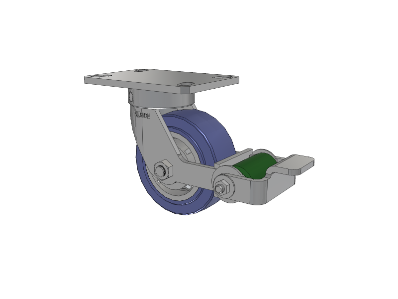110 Series Kingpinless Top Plate Swivel Caster with 5 x 2 Blue HF - HydroTech (Flat) Wheel and Poly Cam Brake