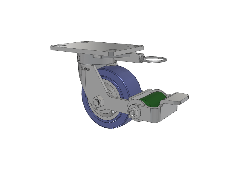 110 Series Kingpinless Top Plate Swivel Caster with 5 x 2 Blue HF - HydroTech (Flat) Wheel and Poly Cam Brake