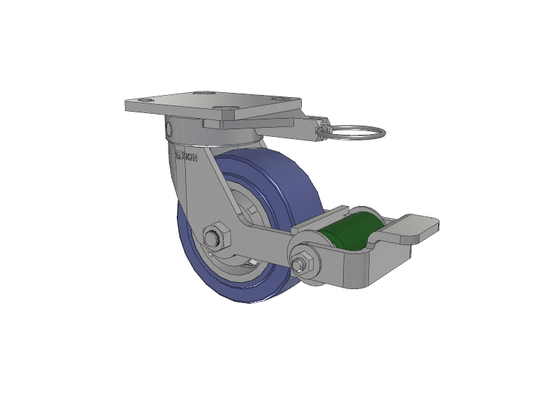 110 Series Kingpinless Top Plate Swivel Caster with 5 x 2 Blue HF - HydroTech (Flat) Wheel and Poly Cam Brake