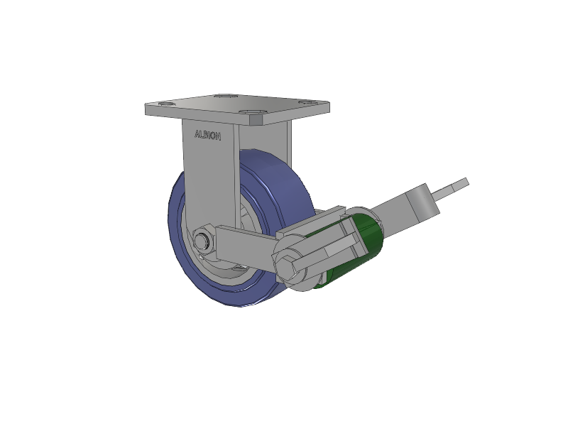 110 Series Kingpinless Top Plate Rigid Caster with 5 x 2 Blue HF - HydroTech (Flat) Wheel and Poly Cam Brake