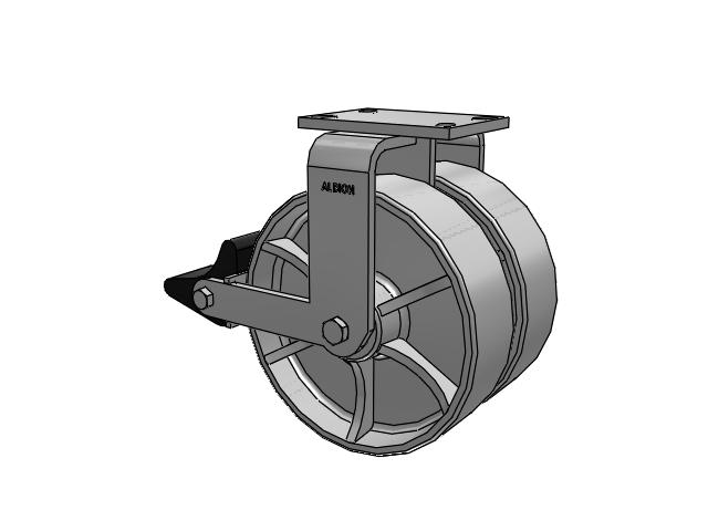 315 Series Top Plate Rigid Caster with 10 x 3 CA - Cast Iron Wheel and Poly Lock Integrated Brake