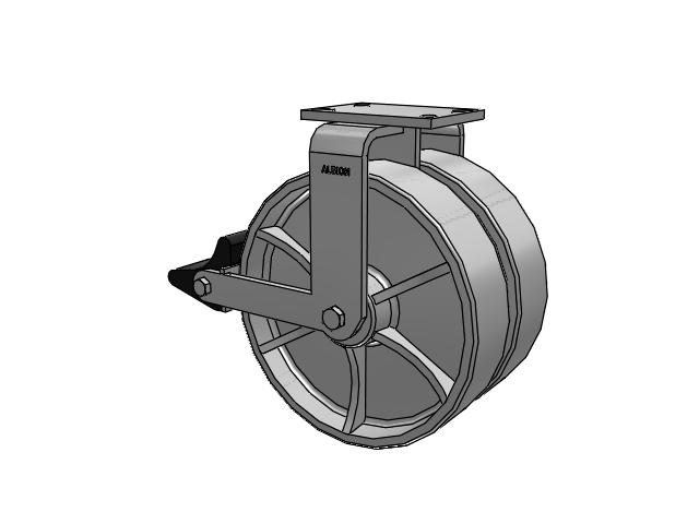 315 Series Top Plate Rigid Caster with 12 x 3 CA - Cast Iron Wheel and Poly Lock Integrated Brake