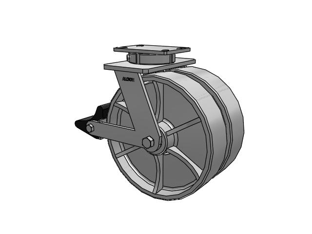 315 Series Top Plate Swivel Caster with 12 x 3 CA - Cast Iron Wheel and Poly Lock Integrated Brake