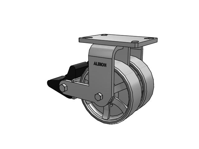 315 Series Top Plate Rigid Caster with 6 x 2 CH - Cast Iron (Heavy Duty) Wheel and Poly Lock Integrated Brake