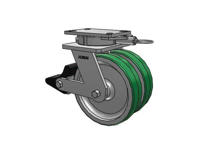 315 Series Top Plate Swivel Caster with 8 x 2 PD - Polyurethane (Aluminum Core) Wheel and Poly Lock Integrated Brake
